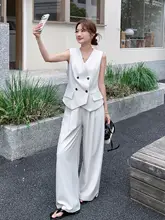 ノースリーブダブルブレスト作業ベストとワイドパンツ【夏用・ビジネスシーン対応】（セットアップ対応）