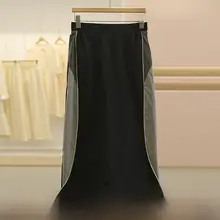 高腰デザインのコントラストカラータイトスカート【春装・フィット感がある】（セットアップ対応）