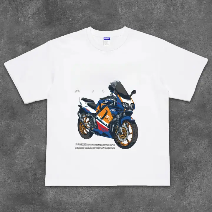 ユニセックス 半袖Tシャツ【アメリカンスタイル・バイクプリント・綿100%・ゆったりフィット】