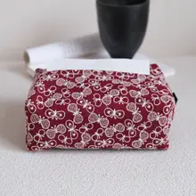高級感ある和風刺繍コットンリネン製ティッシュボックス【インテリア・卓上収納用】