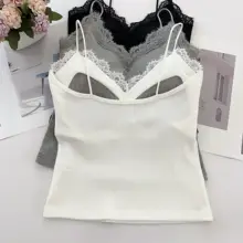 レースフリル付きスリムフィットキャミソール【胸パッド付き・背中美しいデザイン・女性用】