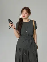 ふんわり魅せる！大きいサイズのバインドデザインTシャツとスカート（セットアップ対応）