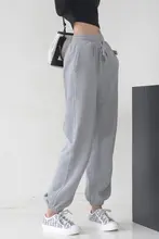 グレーのハイウエストフィットジョガーパンツ【春秋用・ストレート・快適・薄手】