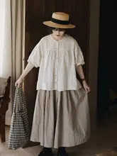 フレンチスタイル 中長丈ハイウエスト Aラインスカート【レトロ・大きなフレア・夏用】