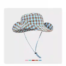 赤いチェック柄のリボン付きの女性用フィッシャーハット【夏用・UVカット・アメリカンヴィンテージ】