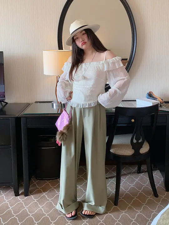 Jinda Zhi ハイエンド テーラードパンツ レディース ワイドレッグ パンツ