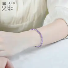 天然紫水晶手首ブレスレット【極細デザイン・紫色のパール使用】
