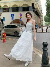 フランス風ホワイトレースのミディ丈スカート【Aライン・重工デザイン】（セットアップ対応）