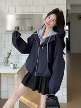 ショートジャケット レディース フード付き フェイクレイヤード おしゃれ カジュアル プレッピースタイル 秋物