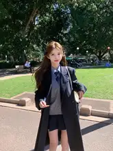 JMSHOP 春用ロングトレンチコート【ブラックグレー・高級感・オーバーサイズ】