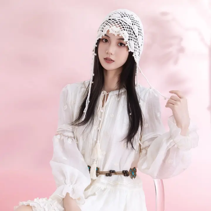 手作り可愛いビーズ付きレース編み帽子材料キット（セットアップ対応）