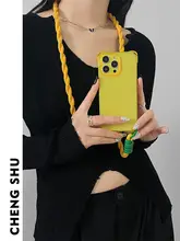 iPhone 14 Pro Max用 軽量透明クリアケース【純黄色・ソフトシリコン・スリング付き・防摔・対応機種：iPhone 12/13/15 Plus】