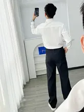 春秋用の韓国風ワイド長袖白シャツ【カジュアル・レザー切替デザイン】