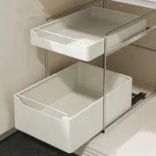 キッチン下水槽用多機能引き出し式二段調味料収納ラック【分層収納・カウンター内専用】