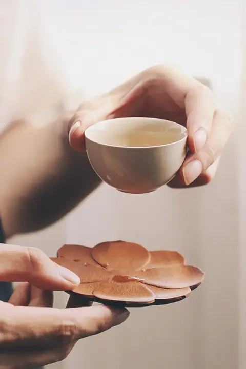 新中式木製茶器用コースター【蓮の花デザイン・防熱・手作り】
