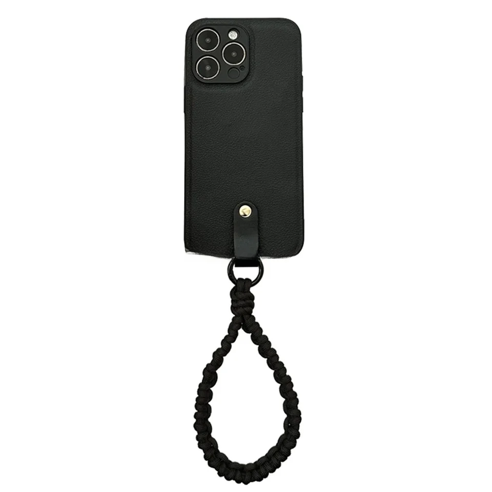 シンプルで洗練された黒の防丢編みフローティングストラップ【スマホ用・iPhone対応】
