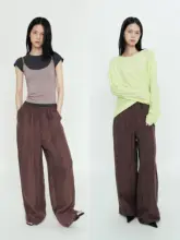 海の貝殻のような光沢感が魅力！リネン製ストレートパンツ【春夏用・狭幅ウエストデザイン】