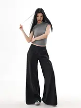 フィット 黒のワイドパンツ【体型カバー・女性用・春秋用】（セットアップ対応）