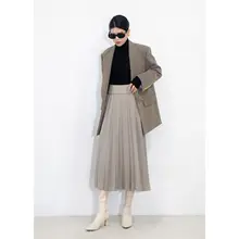 ウエストベルト付きプリーツスカート【Aライン・通勤用・女性用・中長丈】（セットアップ対応）