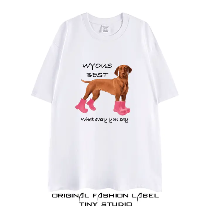 犬デザインプリントのオーバーサイズTシャツ【春夏用・コットン100%・カジュアル】