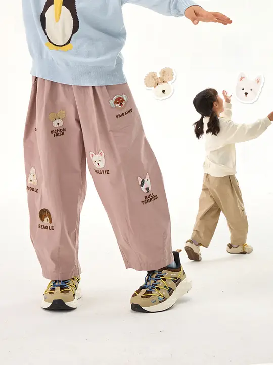 純綿の刺繍バナナパンツ【春用・カジュアル・耐久性・調節可能】