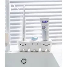 可愛らしい電動歯ブラシスタンドと歯磨き粉ホルダー【穴あけ不要・洗面所用】