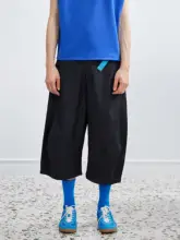 黒のツイルコットン七分パンツ【カジュアル・弯刀デザイン・ファッション】（セットアップ対応）