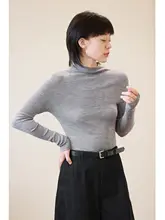 極上の柔らかさ メリノウール製 ハイネック長袖ニットトップス【女性用・シームレス】（セットアップ対応）