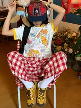 半袖Tシャツ レディース 可愛い カートゥーン柄 プリント クルーネック ルーズ バイカラー バインダー デザイン トップス