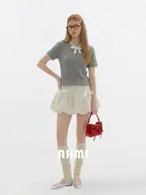 ドット柄フレアスカート【Aライン・リボン付き・夏用・女性】（セットアップ対応）