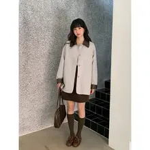 ベルト付き カラーブロック トレンチコート【秋冬用・ワイドシルエット・ミディ丈・カジュアル】