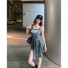 ロゴプリントキャミソールワンピース【デザイン感あるフィットネスドレス・スリ ムシルエット】（セットアップ対応）