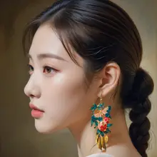 新中式デザインの蝶モチーフイヤリング【レトロ国風・古装や旗袍に最適】