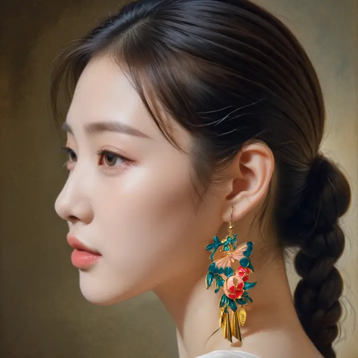 新中式デザインの蝶モチーフイヤリング【レトロ国風・古装や旗袍に最適】