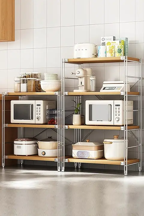 キッチン用 多機能収納ラック【スタンド式・多層・電子レンジ・調理器具対応】