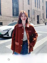 デザイン性のあるコーデュロイプリントリバーシブルダックダウンジャケット【ショート・冬用・女性用】