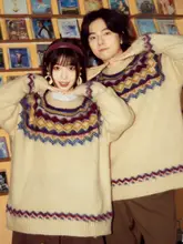 ALOHA ヴィンテージ風 フェアアイルニットセーター【粗い編み地・港風デザイン】