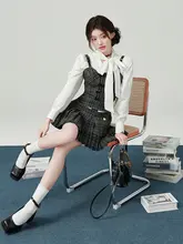 フラワーベル ミニキャミソールトップス【ショート丈・グリッド柄・フレアスカート付き】（セットアップ対応）
