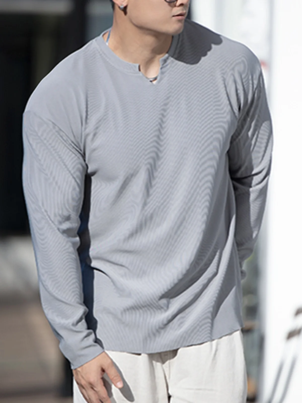 メンズ 秋用 ラウンドネック スポーツ長袖Tシャツ【280gストレッチ素材・トレーニング用・パッド付き】 メンズ コーデ おすすめアイテム
