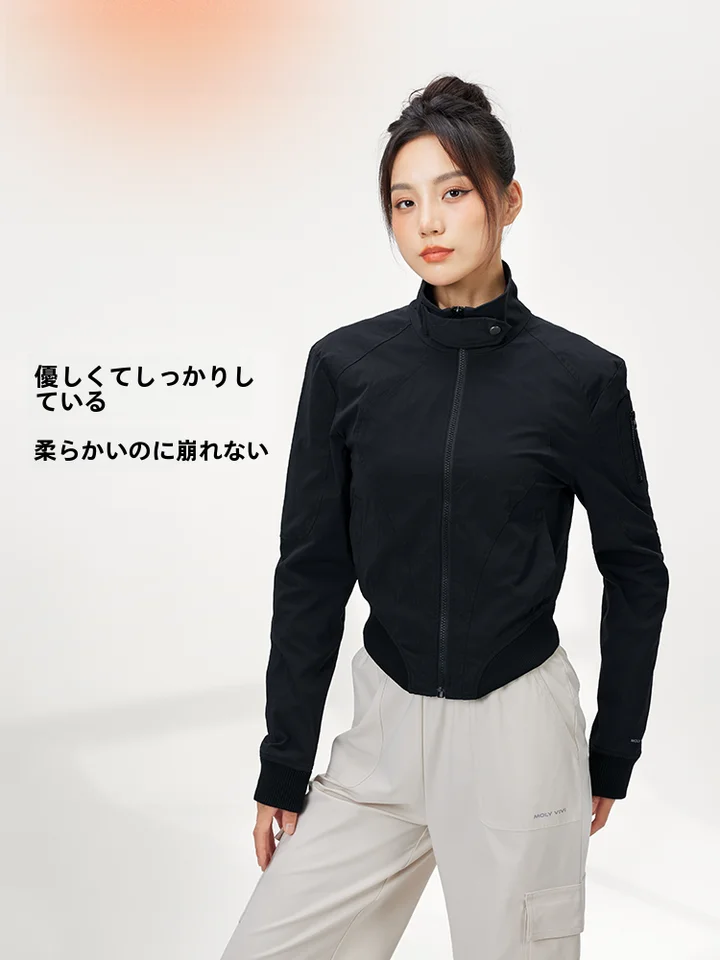 MOLY VIVI スポーツジャケット レディース スタンドカラー 長袖 ジップアップ ショート丈 ジム フィットネス 春 秋