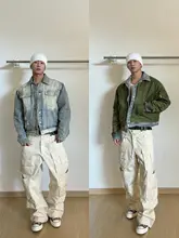 ブルーリバーシブルボンバージャケット【ウォッシュ加工・デニム・ミリタリースタイル】