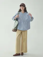 可愛らしいパフスリーブチェック柄ボタンシャツ【春夏用・デザイン性のあるパッチワーク】