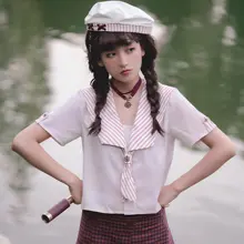 夏用セーラーシャツ【ピンクと白のストライプ・短袖】