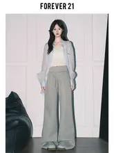 グレー ワイドレッグカジュアルパンツ【高腰・ストレートシルエット】（セットアップ対応）