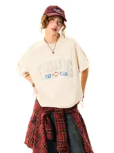 美式ウォッシュ加工文字プリント半袖Tシャツ【レトロ・夏用・ゆったりシルエット】