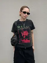 レトロキャラクター柄ウォッシュド加工半袖Tシャツ【夏用・クルーネック・ショート丈】