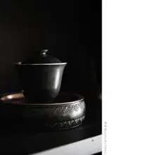 全黒 陶器製の茶道具【シルバー茶器・釘焼成】