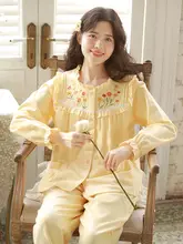 春秋用コットンフランネルパジャマ【長袖・女性用・可愛いデザイン・ルームウェア】（セットアップ対応）