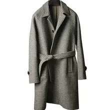 balmacaancoat メンズウールコート【イギリス風・千鳥柄・ベルト付き・ラグラン袖】