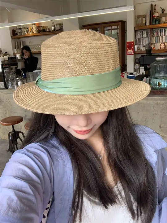夏用 レディース 帽子【平頂・UVカット・広いつば・ラフィア調デザイン】
